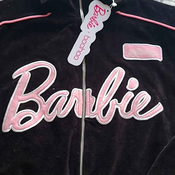 *Brand new* BARBIE X BOOHOO Black velour track top - Picture 3 of 3